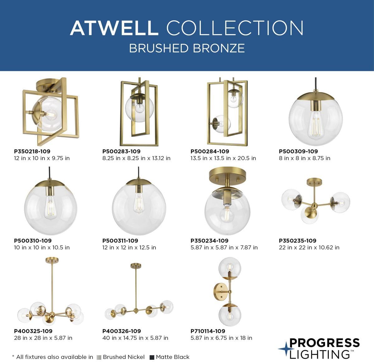 Progress Lighting P400326-109 Atwell Collection 40 in. Four-Light Brushed Bronze Mid-Century Modern Island Light with Clear Glass Shade