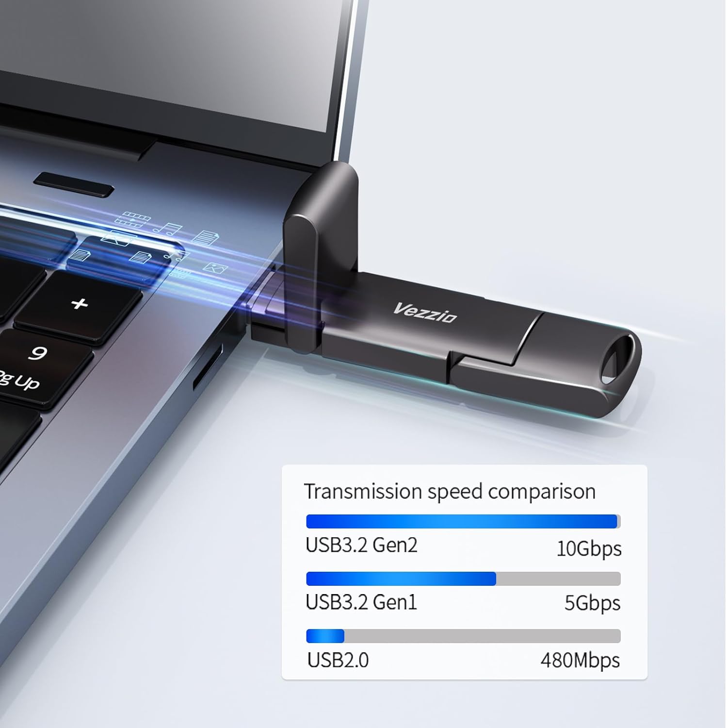 2TB SSD Vezzio USB Flash Drive Speed up to 1000MB/s, USB 3.2 Gen2+Type C Dual Port Portable SSD, External Solid State Drives for iPhone 17,16, 15 Series/MacBook/Android Phone/Audio - Image 6