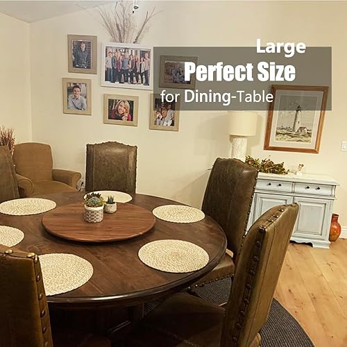 Miniatura 7 de MAGIGO Organizador Lazy Susan de madera de nogal negro de 27 pulgadas, mesa giratoria redonda de madera maciza, bandeja giratoria para mesaencimera