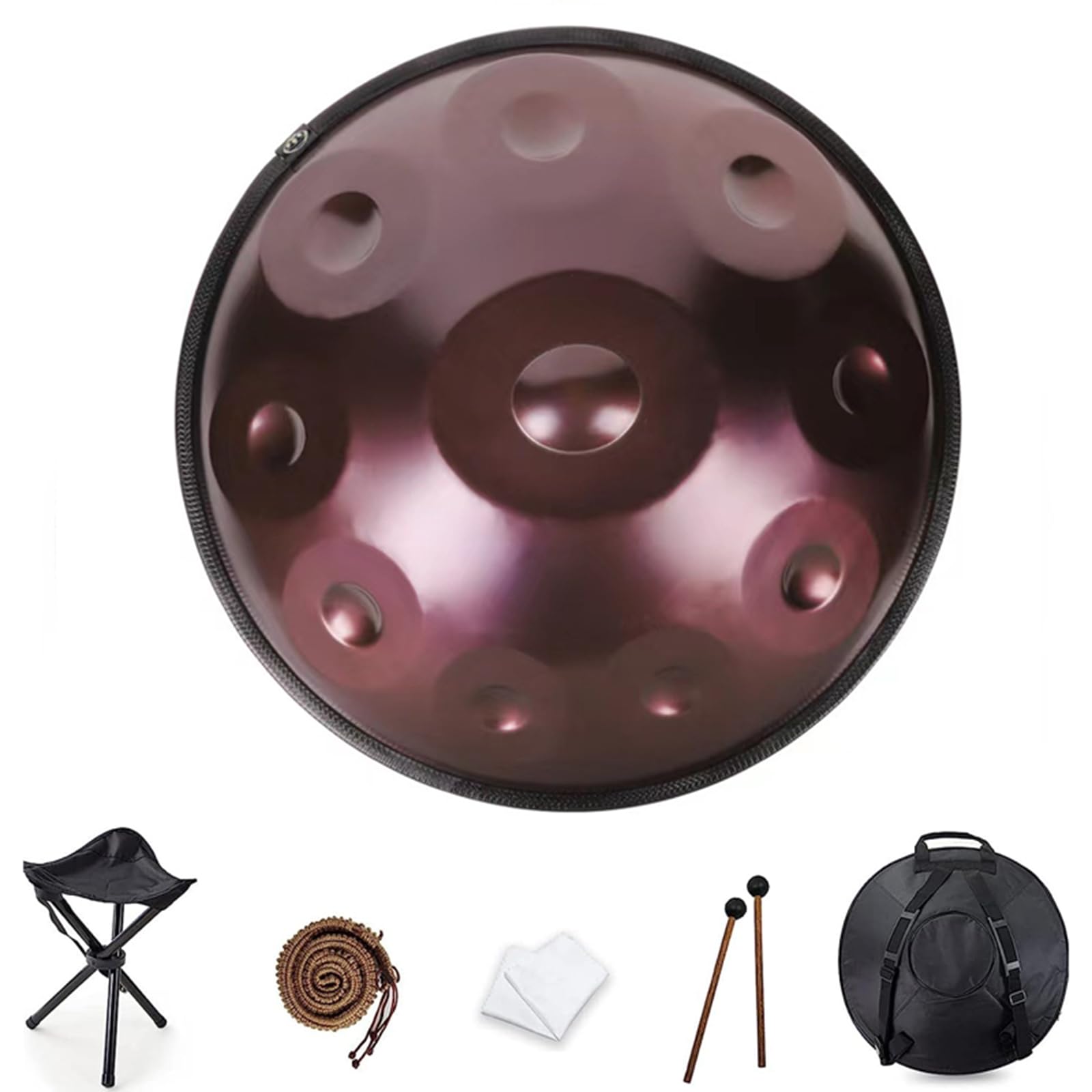 HSRG Handpan Drum, 22 Inch 10 Notes Minor, 440HZ Stainless Steel Handpan Instrument, Portable Handpan Drum with Mallet for Beginner Professional Yoga Meditation Camping