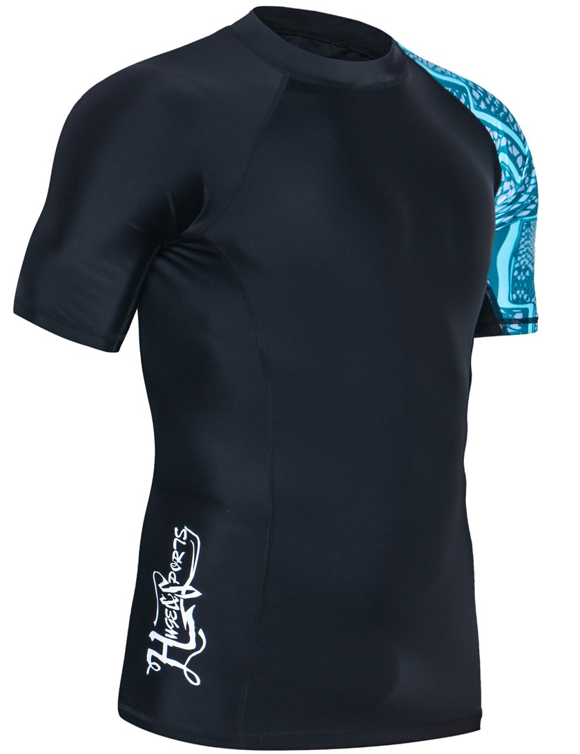 HUGE SPORTS Rashguard Homme Manches Courtes Maillot de Bain T-Shirt Surf Natation Plongée Plage