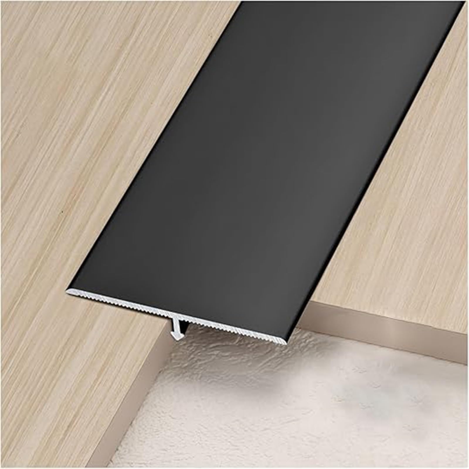 Profilo Di Transizione In Alluminio (3 Pezzi 90cm), Striscia Divisoria Piatta In Metallo, Listello Di Guarnizione A T In Metallo - Per Unire Fessure(Nero,5cm)