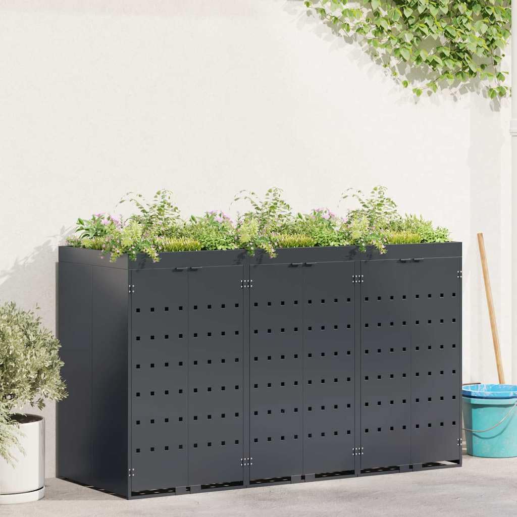 Genérico Almacenamiento de Cubos Wheelie para 3 Cubos Antracita,Casa y jardín,Productos del hogar,Accesorios para contenedores de residuos,Soportes para contenedores de residuos-3394744