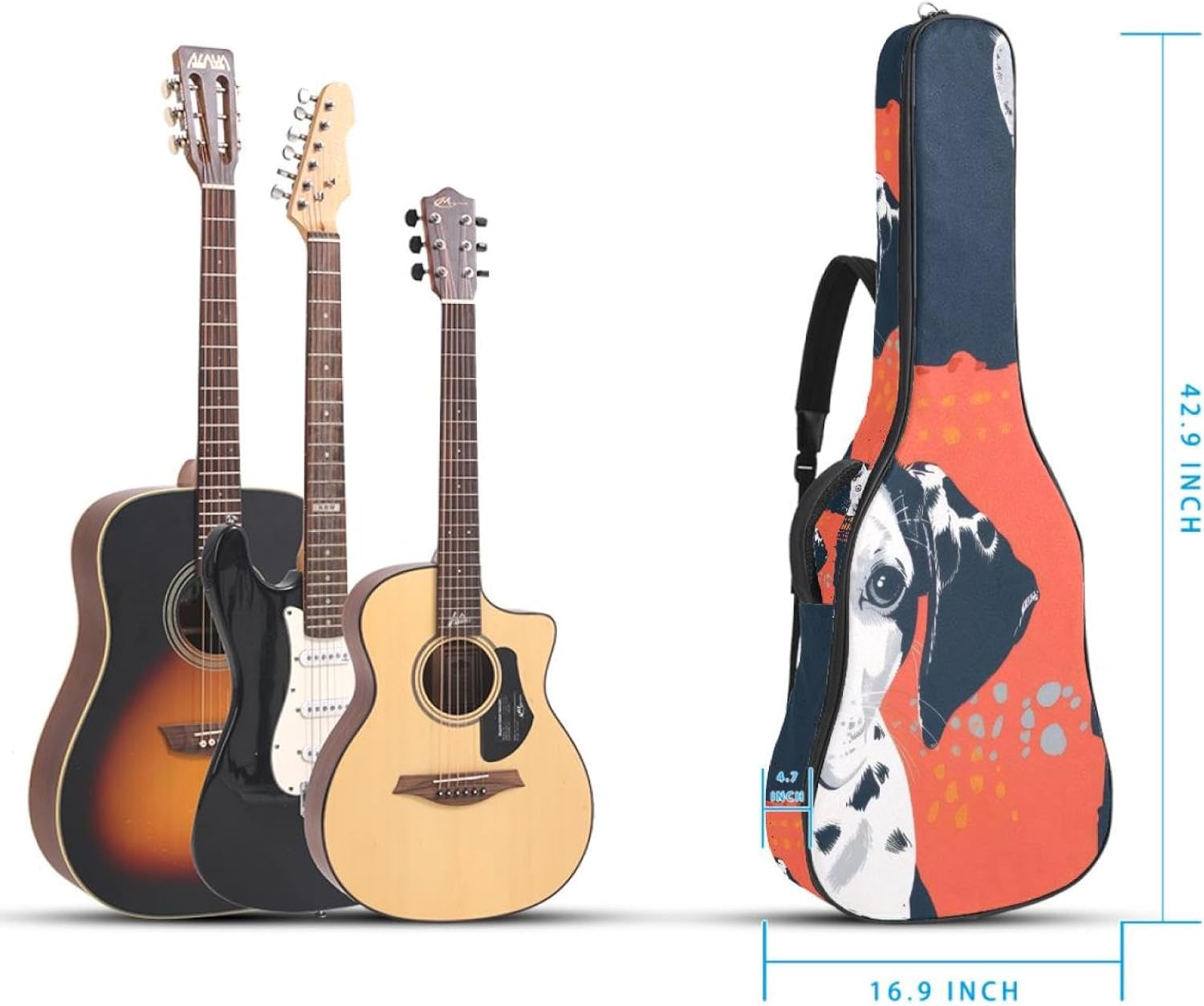Acoustic Guitar Gig Bag 1 cm Thick Padding, Waterproof Electric Guitar Bag 40-42 Inch Guitar Case Backpack with Dual Shoulder Strap, Puppy and Kitten Faces Funny Color Blocks