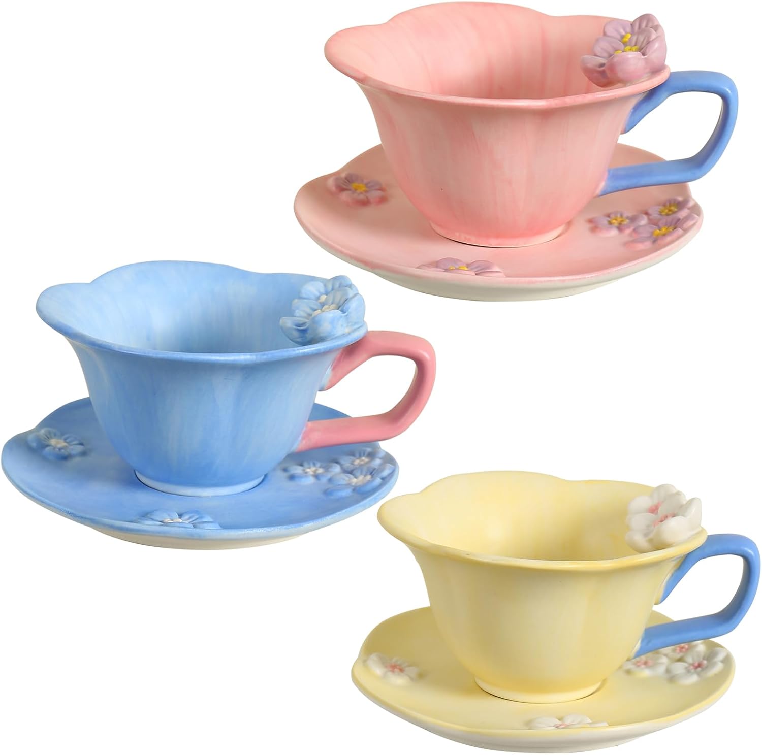 Floral Tea Cups and Saucers, Ceramic Cute Coffee Mug for Women Tea Party, Cappuccino Latte Milk (Pink) - Image 6