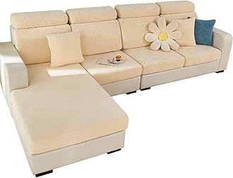 MIFXIN Magic Sofa Covers Stretch Universal Couch Cushion Slipcover Elastic L Shape Sofa Sectional Couch Cover Chaise Furniture Protector (Leaves Beige, 3-Seater Cushion Cover)