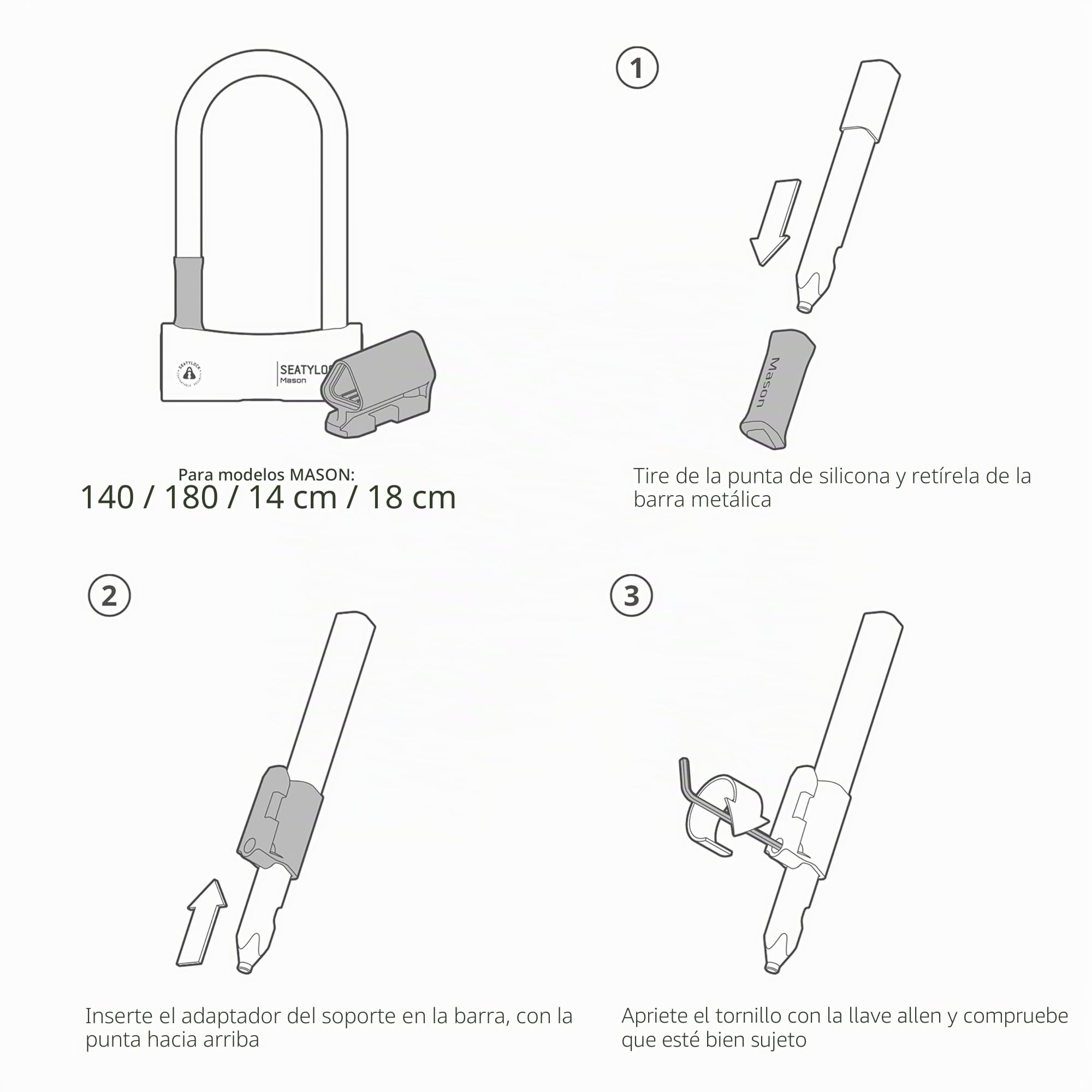 Seatylock Mason Bike U Lock - Bloqueo en U patentado de alta resistencia antirrobo de diamante seguro ULock - Herramienta de seguridad para bicicleta de seguridad con llaves para bicicletas eléctricas