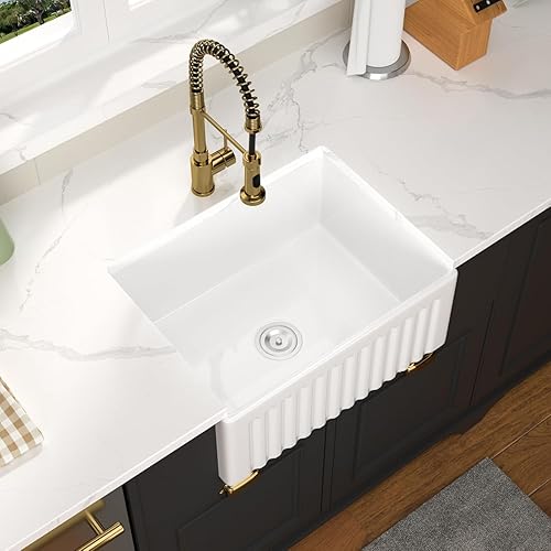 Vista 10 de Fregadero de 33 unidades de arcilla refractaria de 33 x 20 x 10 pulgadas, color blanco, fregadero de cocina de porcelana de cerámica, estilo casa