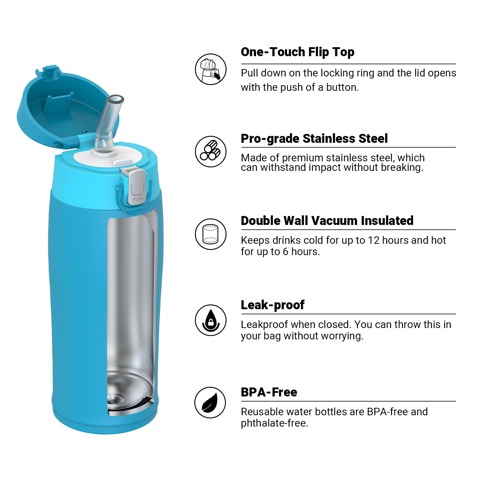 Super Sparrow Borraccia Termica Cannuccia, Borraccia in Acciaio Inox - 350ml, 500ml, 750ml, 950ml - Senza BPA Tazza Borracce Termiche, Bottiglia Termica per Bambini, Scuola, Sportiva