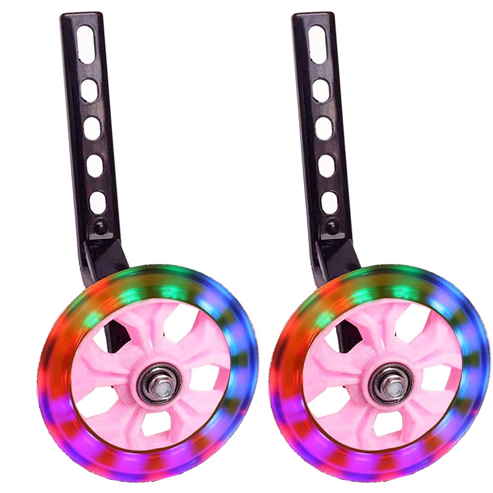 YTKD Training Wheels for Bicycle Compatible for Bikes of 12 14 16 18 20 Inch Flash Mute Wheel (Pink)
