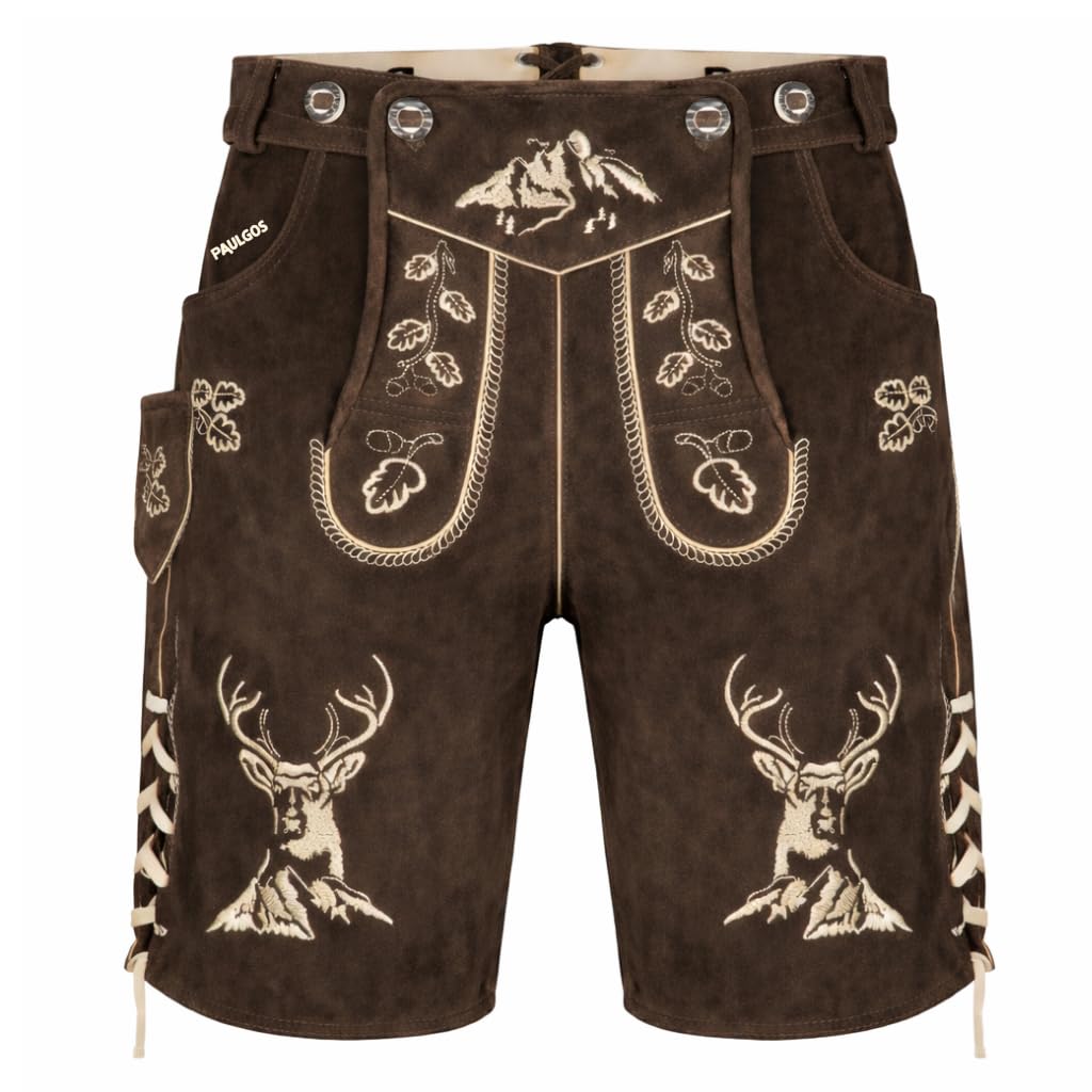 PAULGOS Herren Trachten Lederhose HK4 + Träger, Echtes Leder, Gr. 44-60