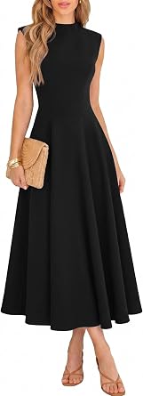 Womens Summer Sleeveless Maxi Dress Elegant Fitted Mock Neck with Flowy Flare Hem for Cocktail Wedding Guest Vacation