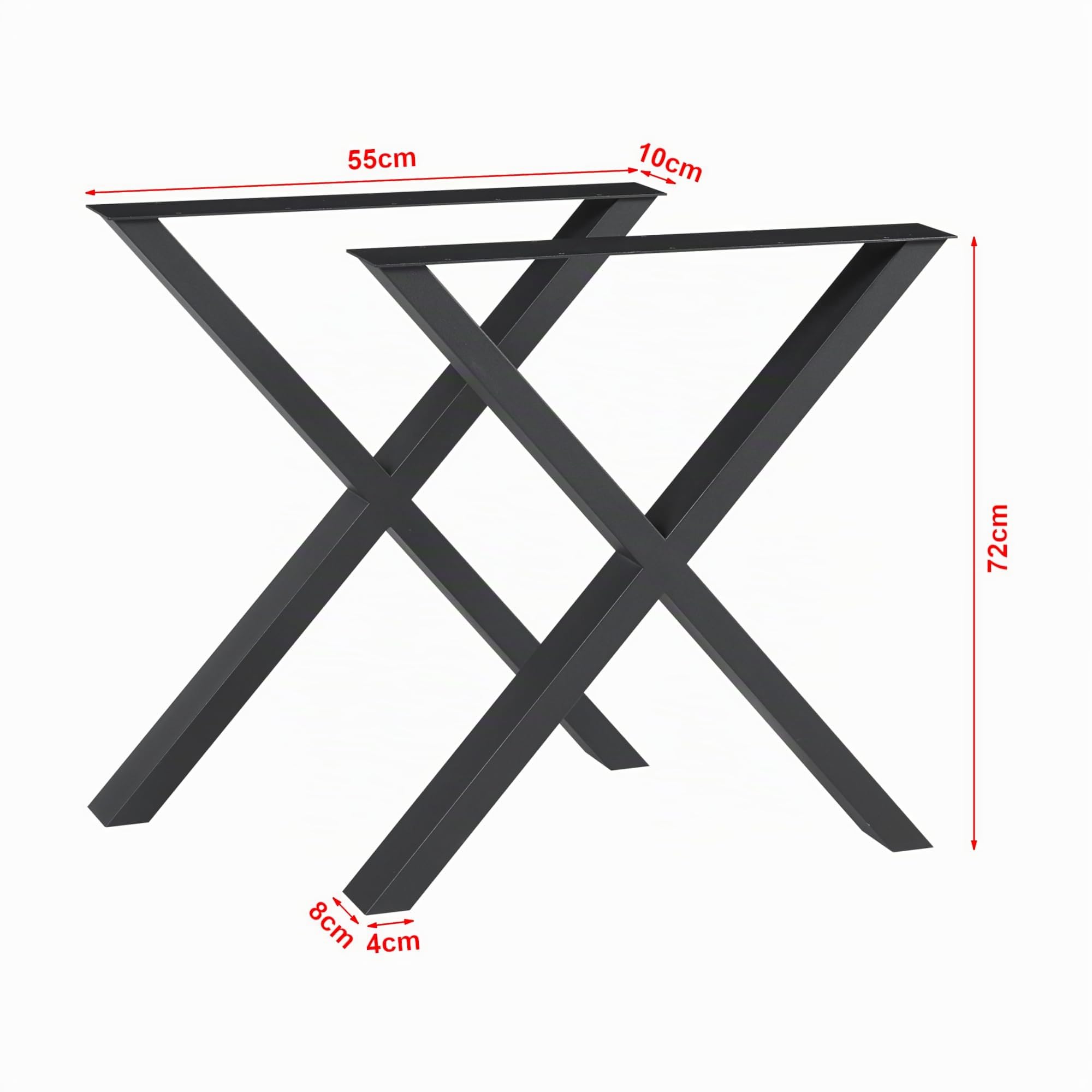 [en.casa] Set di 2 Gambe in Acciaio Nero Per Mobili 'Fai da Te' - Altezza 72 cm - Gambe a Forma di X per Tavoli Scrivanie Banconi