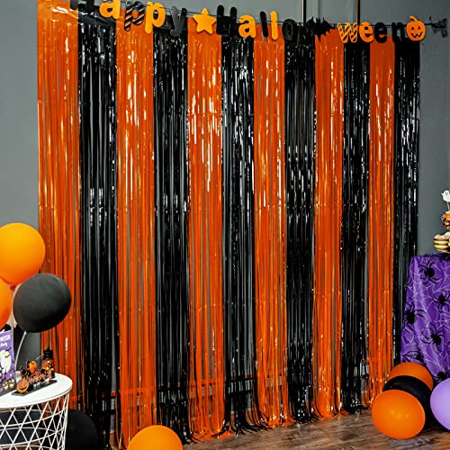 LOLStar Halloween 3.3 X 6.6 ft Orange Black Foil Fringe Curtains 3 Pack - image 1
