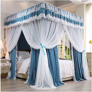 4 Corner Post Bed Canopy Mosquito Net for Single Double Bed, Adult Girls Princess Room Bed Curtains Bedroom Decor, with