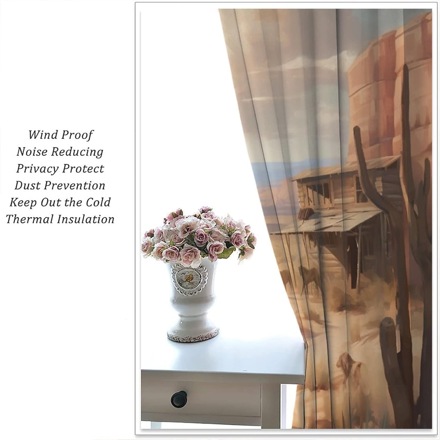 Western Cowboy Blackout Curtain,Vintage Farmhouse Country Western Desert Cowboy Horse Cactus Home Decor Windows Rod Pocket Curtains for Office Bedroom Living Room Drapes 42x45 Inch