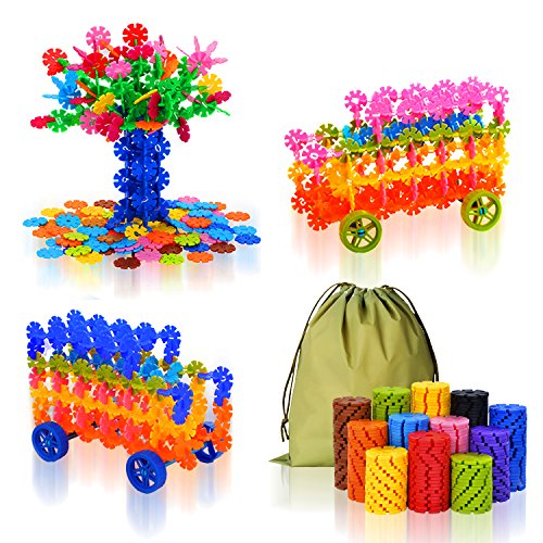 QuadPro Building Blocks 570 Piece Plastic Discs with 4 Set Wheels, Creative Flakes Kids Preschool Toys Educational Stem Toys for Boy and Girls