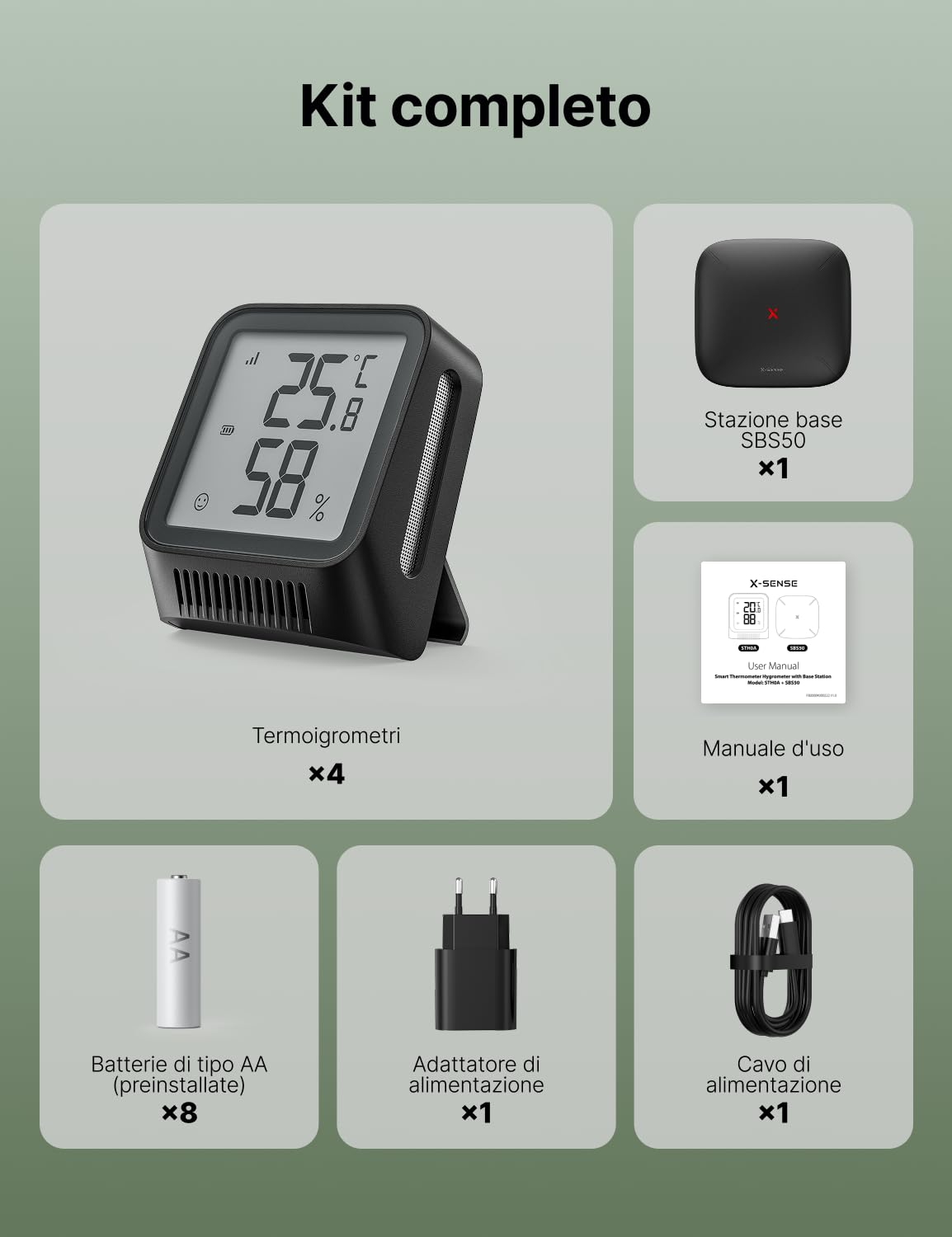 X-Sense Wi-Fi Igrometro Umidità degli Interni con Stazione Base SBS50, Termoigrometro Intelligente con Schermo LCD, Monitoraggio Remoto e Controllo App, Modello STH0A41