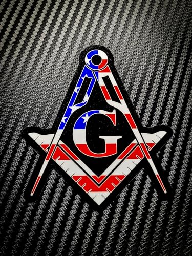 Image of American Flag Stonemason Square and Compass Mason Masonic Freemason G Decal Sticker (3 inch Two Pack AF)