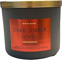 Vista 1 de Bath & Body Works, White Barn - Vela de 3 mechas con aceites esenciales, 14.5 onzas, aromas de primavera 2022 (ámbar oscuro y buey)