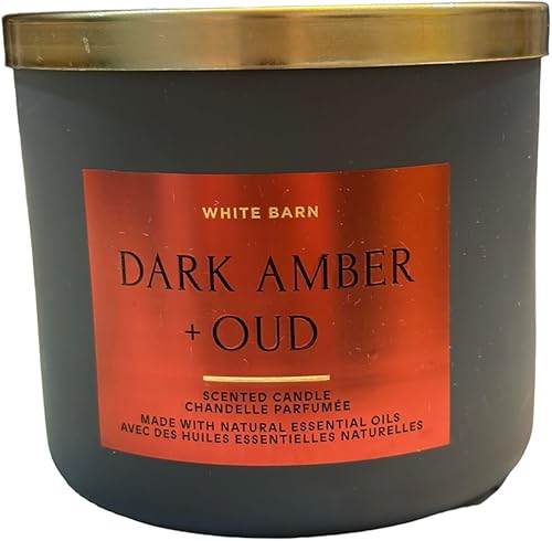 Bath & Body Works, White Barn - Vela de 3 mechas con aceites esenciales, 14.5 onzas, aromas de primavera 2022 (ámbar oscuro y buey)