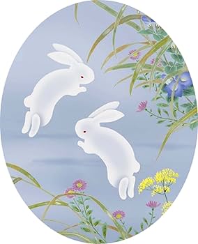 仏画 捨身月兎 掛け軸 希少 吉祥名花兔之図 北山 歩生 尺三 【うさぎ・兔・卯・干支・四季花