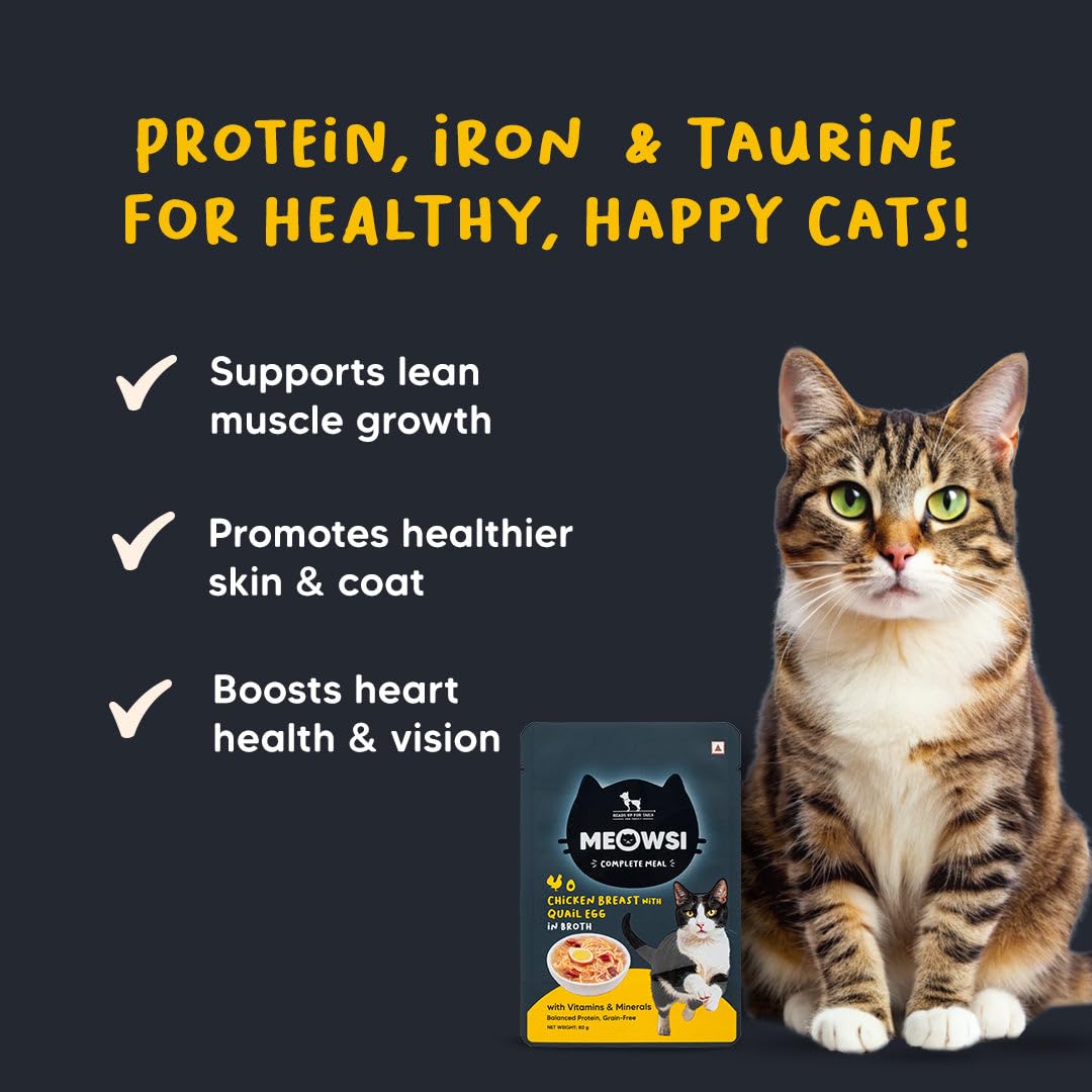 Meowsi by HUFT Chicken Breast with Quail Egg in Broth Wet Cat Food - 80 gm | Protein-Rich & Hydrating Meal for Persian & All Breeds | Ideal for Adult Cats 1