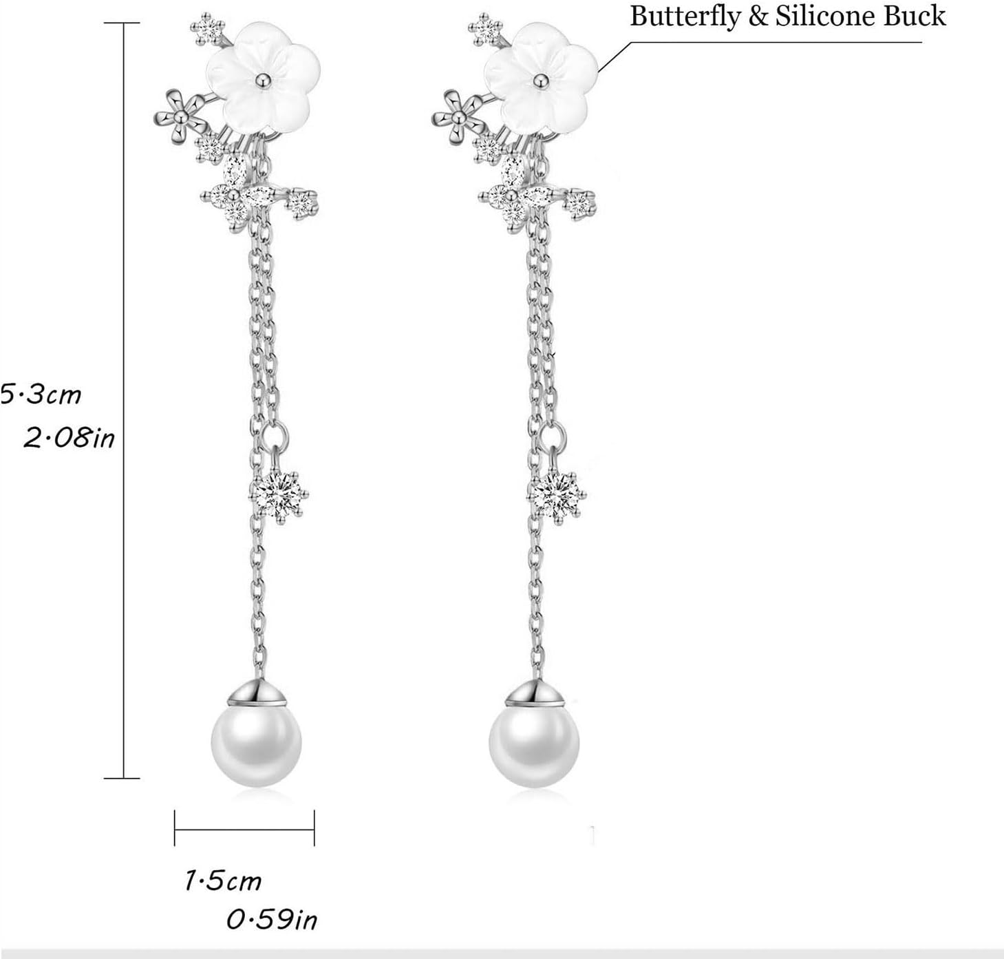 Pearl Flower Dangle Earrings for Women Long Gold Chain Drop Earrings Dainty Flower Wedding Earrings for Brides Statement Sparkly Jewelry - Image 7