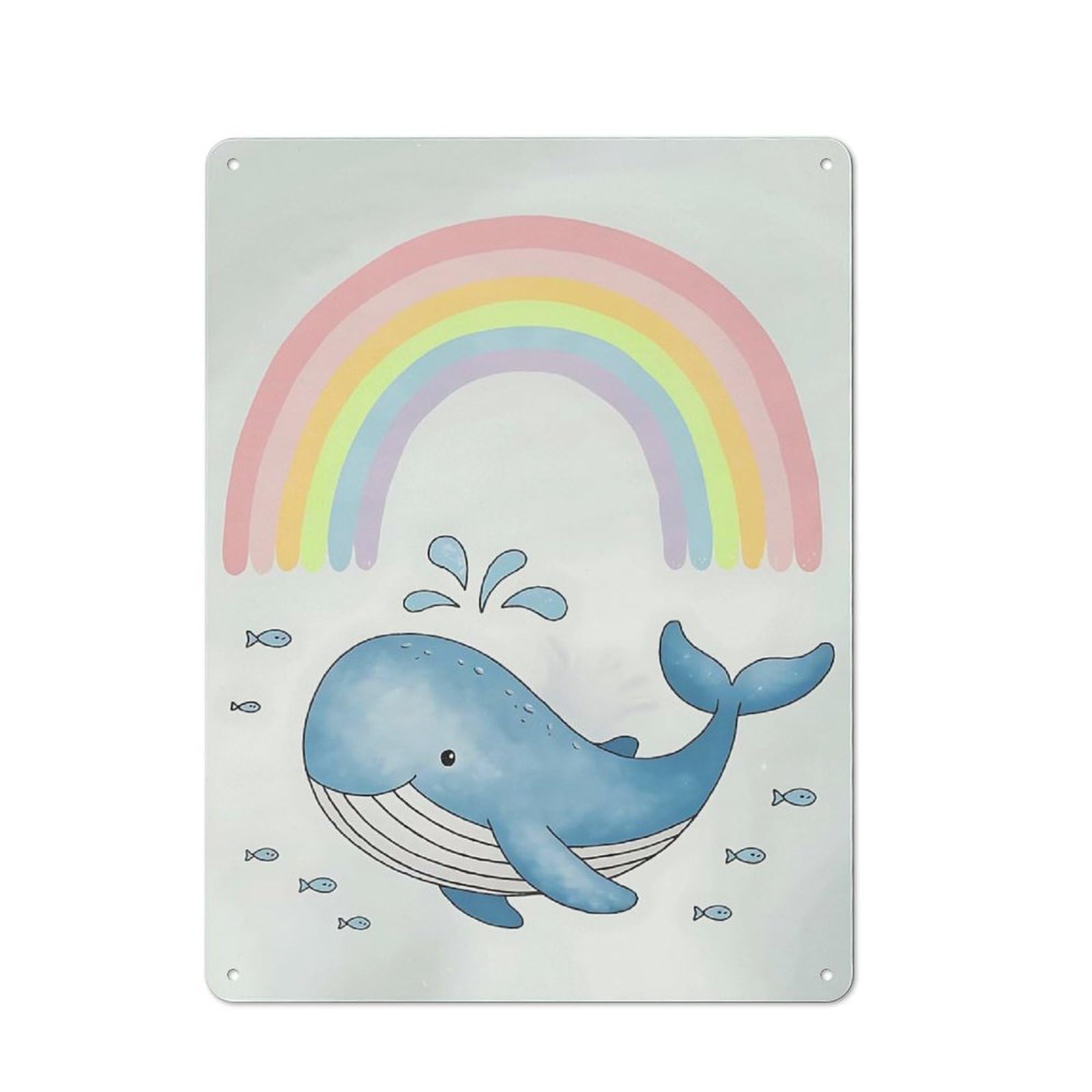 Junmoney Whale, Fish And Rainbow Tin Sign 40X30cm For Workshop Wall, Retro Wall Decor, Suited To Metal Sign Collectors