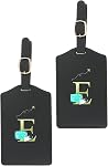 PATIKIL Initial Luggage Tags, 2 Pack Monogrammed PU Leather Baggage Tags Embroidered Letter Suitcase Label Tags Luggage Identifier for Luggage Baggage, Black (S)