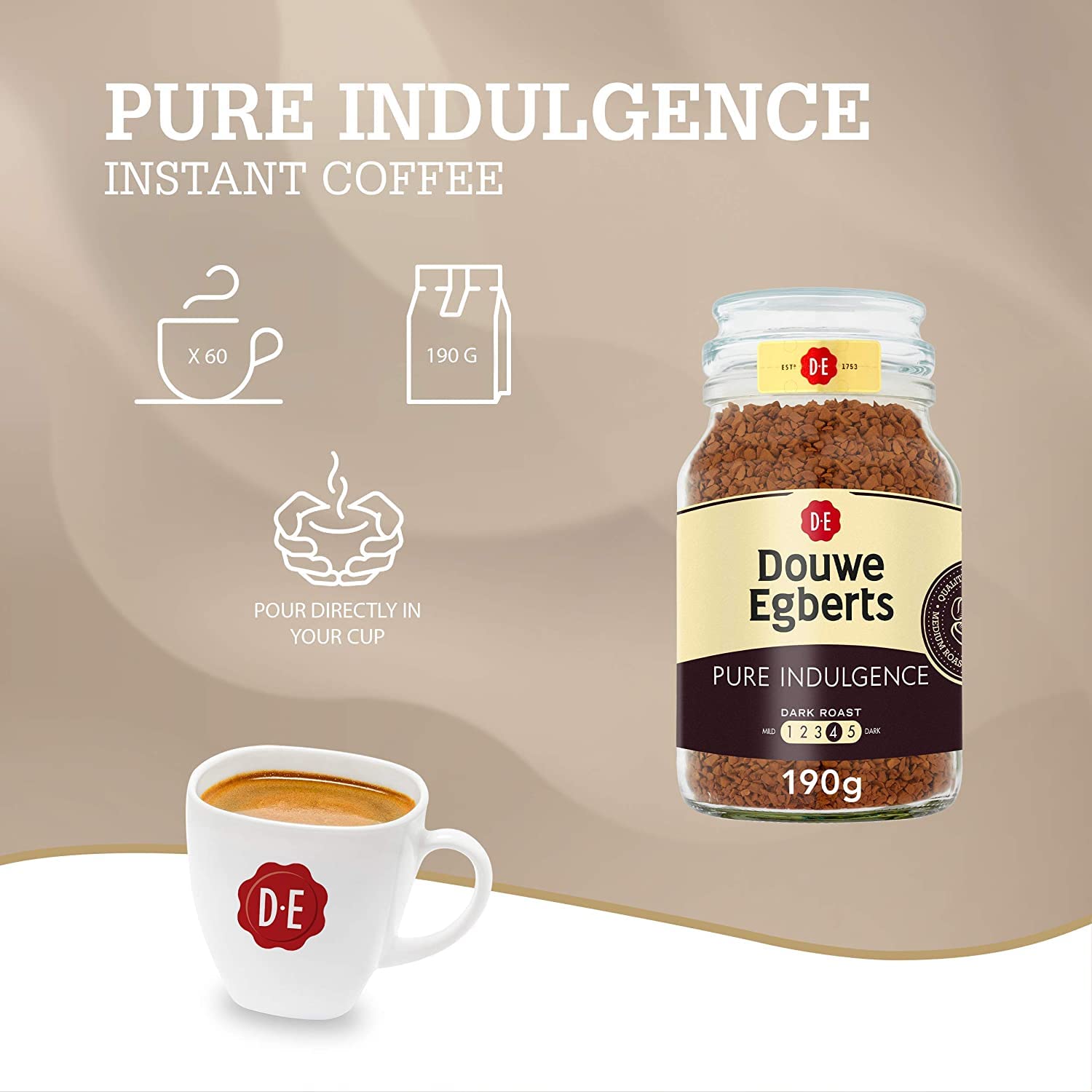 Douwe Egberts Pure Indulgence kawa rozpuszczalna (190 g) – 6 sztuk