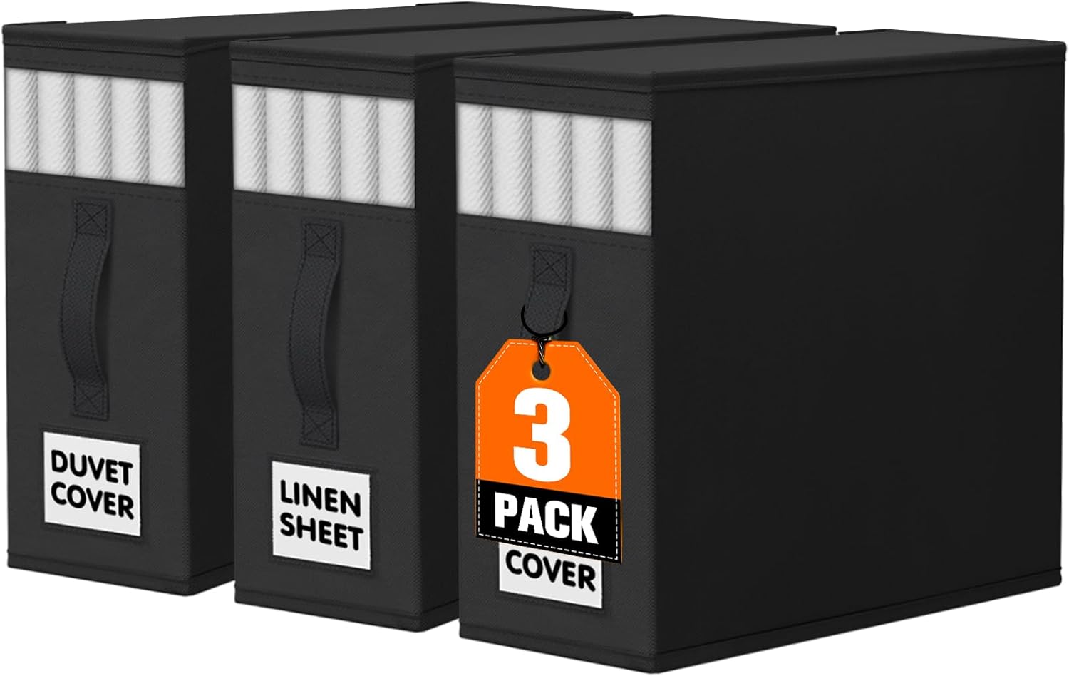 WOWBOX Sheet Organizers and Storage,Closet Bed Sheet Organizer Under Bed Storage and Organization with Label Cards & Clear Window for Bedding Sheets,Duvet Covers,Blankets (8 Pack，Black)