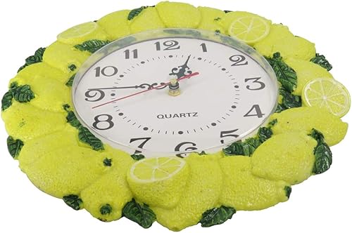 Miniatura 6 de Reloj de pared de resina pintada a mano, color limón, sin garrapatas, batería silenciosa, cocina, sala de estar, reloj de pared para decoración