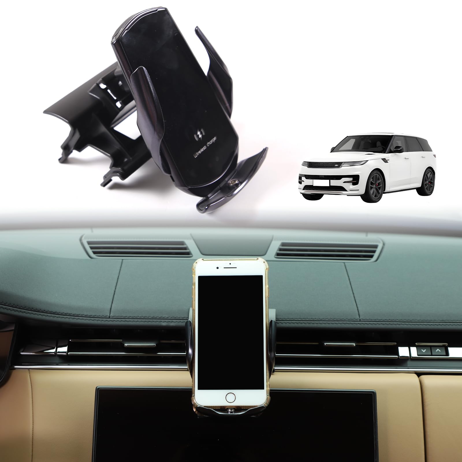 METYOUCAR Soporte de teléfono de coche para @LR@over @R@ange @Ro&ver Sport 2023-2025, 360 rejillas de ventilación de consola central giratoria, soporte fijo para teléfono móvil para iPhone universal