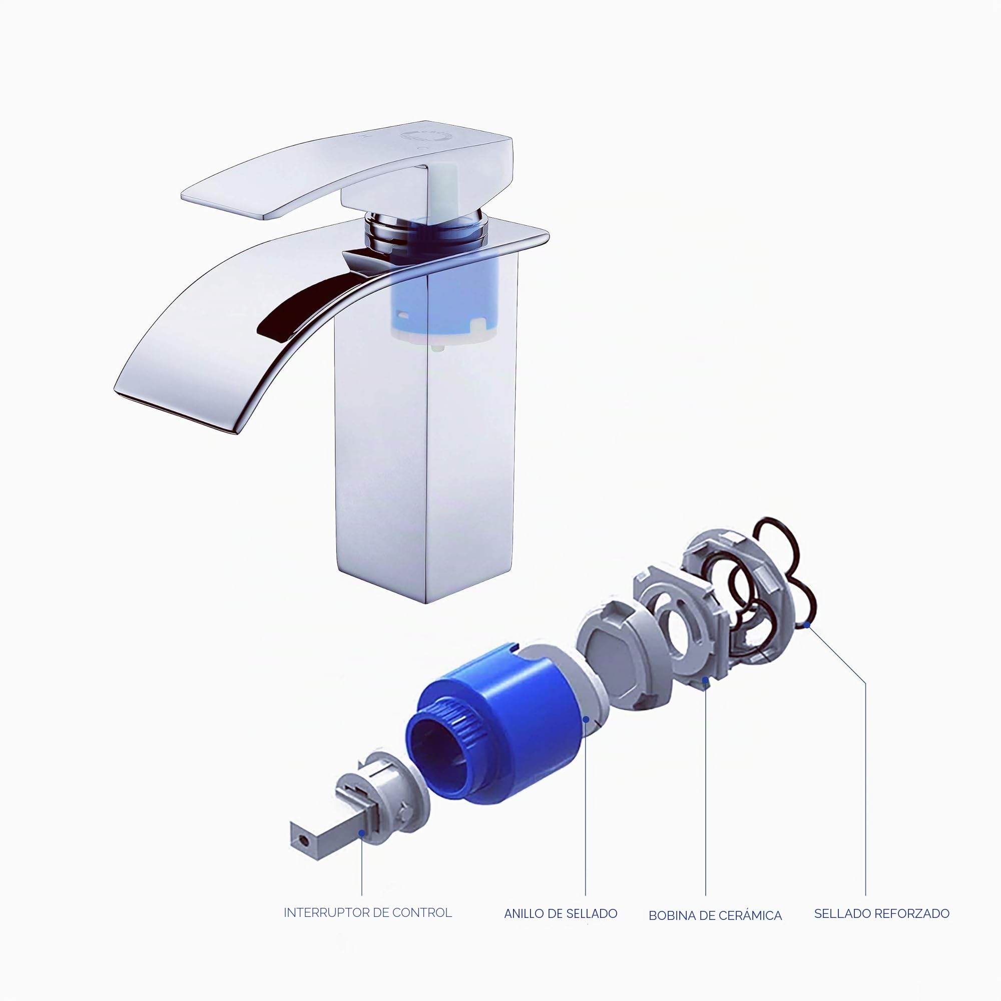 CECIPA Grifo Lavabo Cascada Baño con Altura de Salida de Agua 85 mm Grifo Cascada Monomando Lavabo en Acero inoxidable Mezclador Lavabo Ajustable de Agua Caliente y Frío