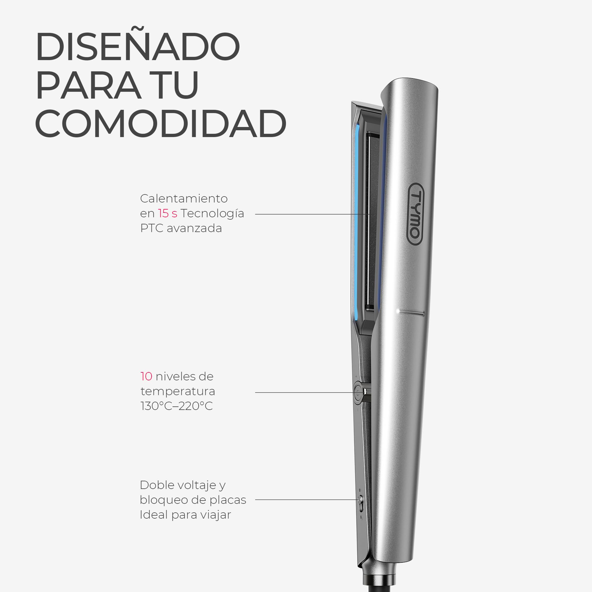 TYMO Planchas del Pelo, Alisado de Una Pasada y Rizos Naturales, Placas de 25 mm, 500M Iones Negativos, Mango Anticalor, Deslizamiento 3X Más Suave, Peinado 2X Más Rápido, Menos Daño por Calor