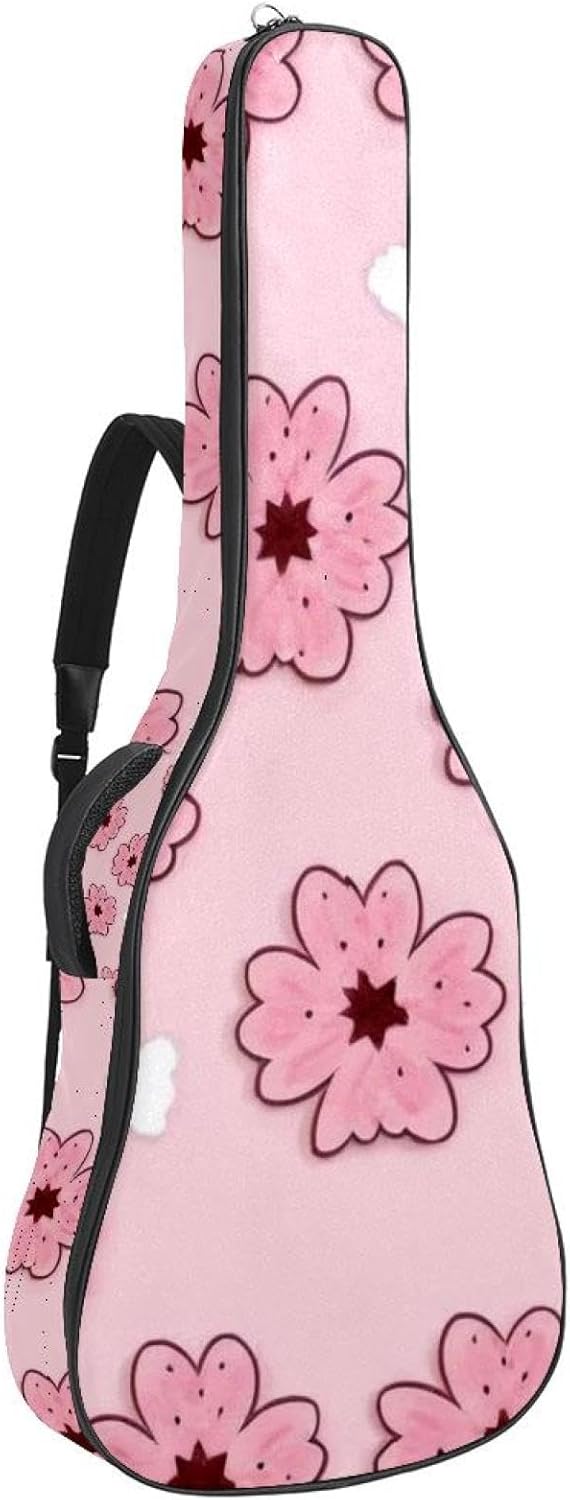 Cherry Blossom Aesthetics Guitar Bag 40 41 42 In 2 Pockets Guitar Case Waterproof Guitar Case Resistent Oxford Cloth 0.4 In Extra Thick Sponge Padded for Acoustic Guitar