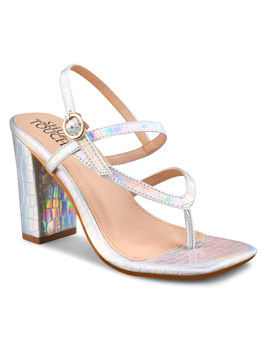 Shuz Touch Women Girl Casual Metallic Strappy Block heels -Silver (B0C4YCQ6DR) Amazon Price History, Amazon Price Tracker