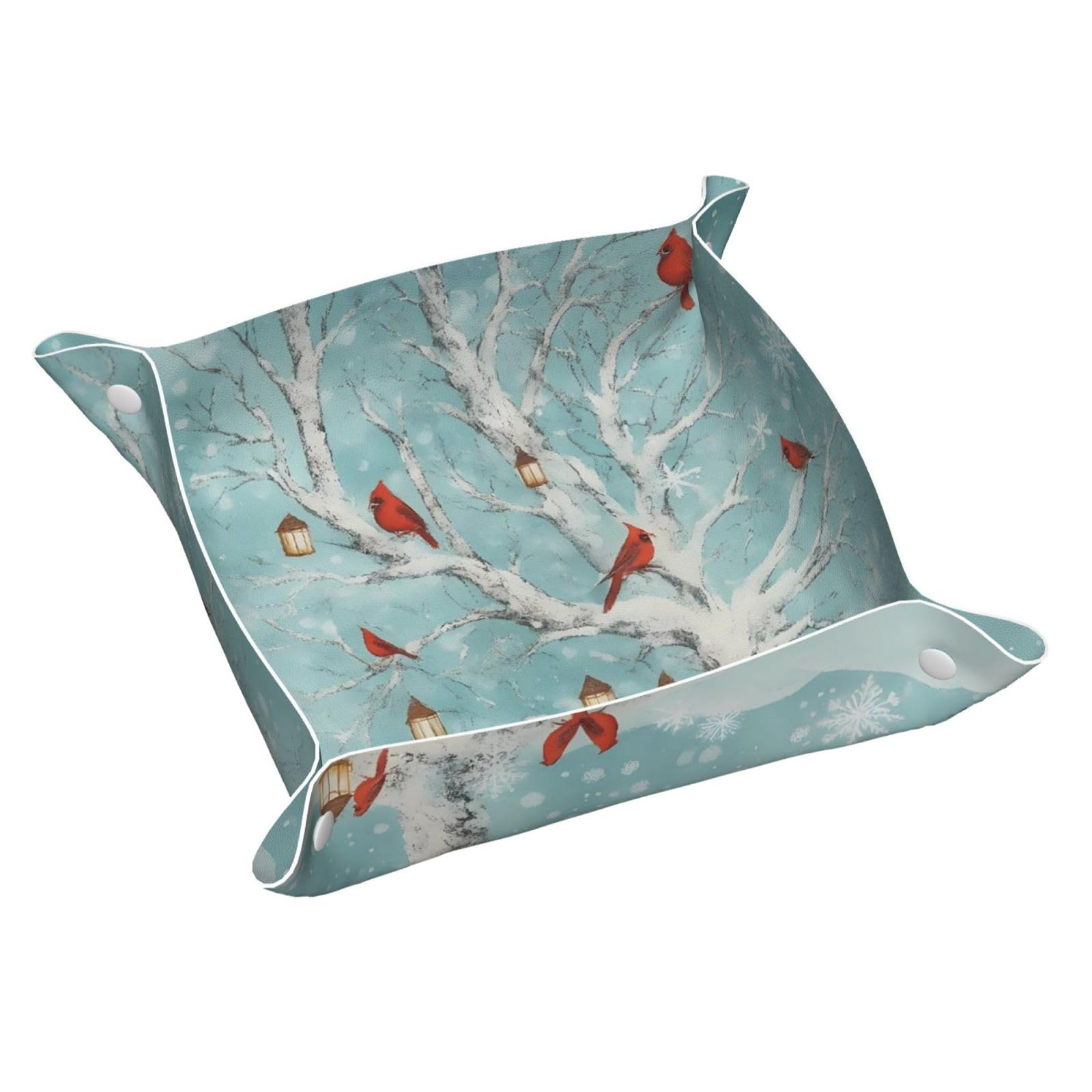HLBSDM Winter Cardinal on Tree Tray Men's Leather Valet Parking Portable Entrance Trays Bedside Storage Box