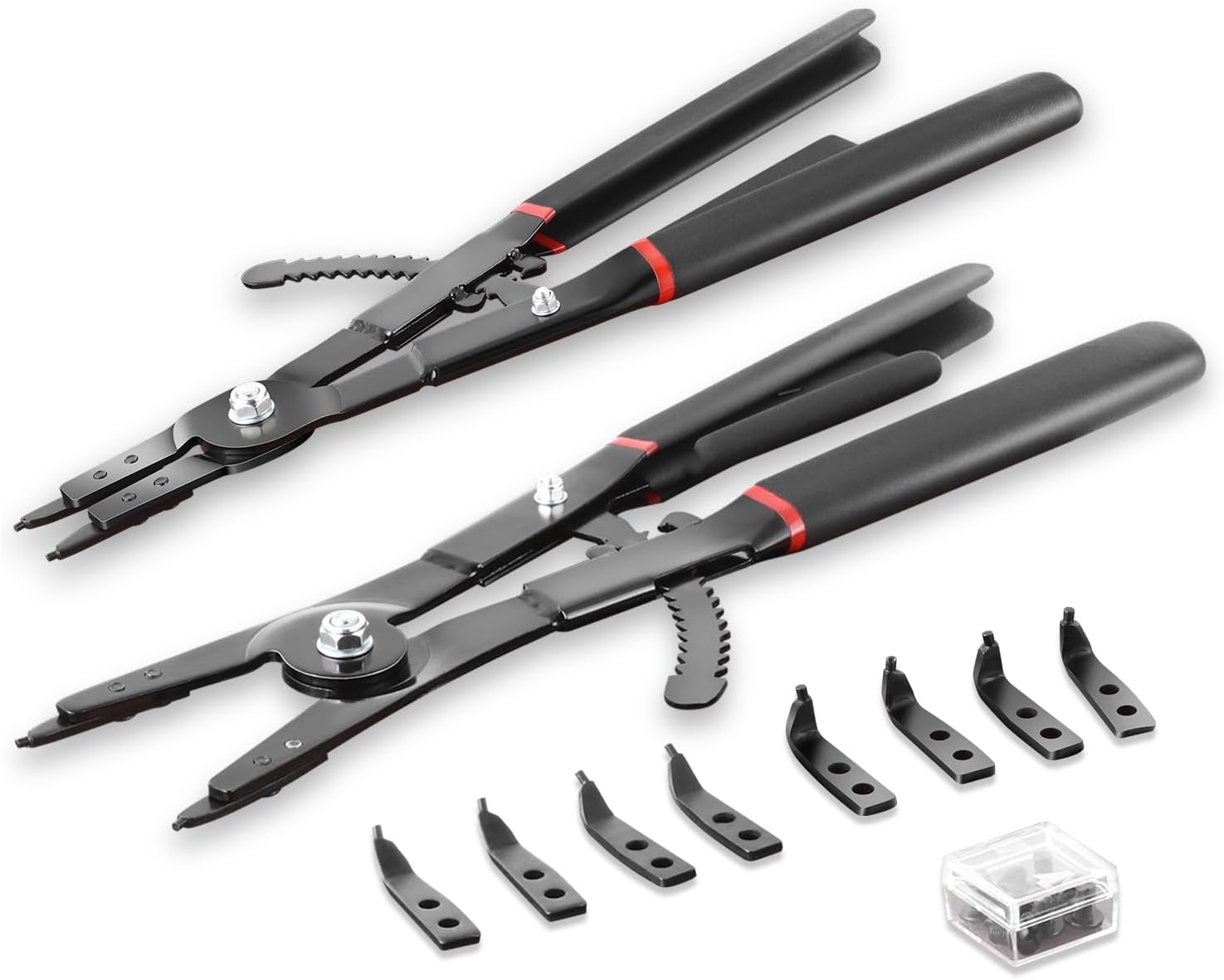 Auto Dynasty 16" Snap Ring Pliers Set 2pcs Heavy Duty Circlip Pliers Tools Internal External with 0° 15° 45° 90° Tips and Various Angled Tips