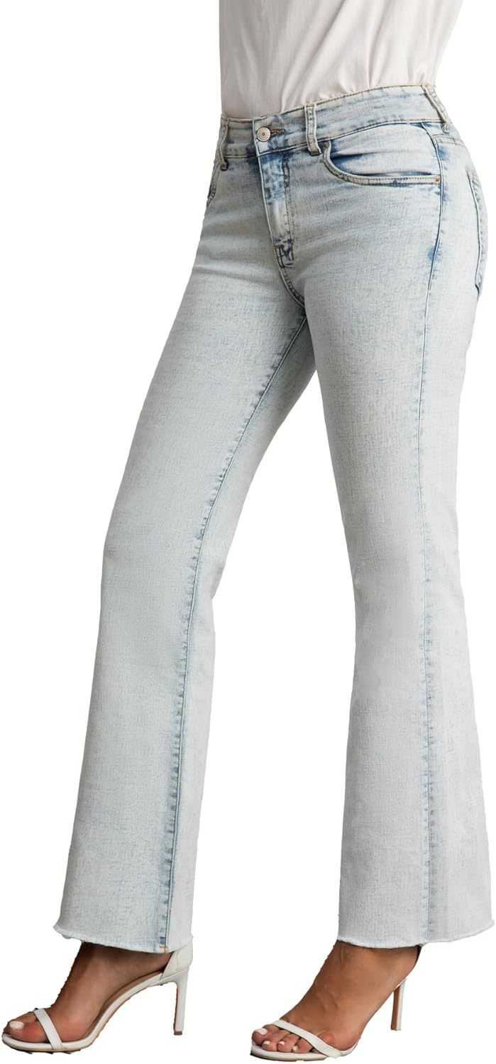 Women's High Waisted Bootcut Jeans Wide Leg Raw Hem, Stretchy Comfort Fit & Flattering