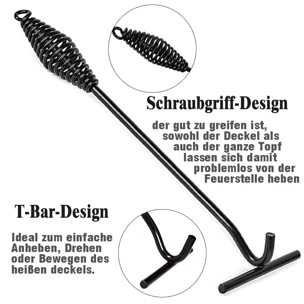 Deckelheber Dutch Oven Griffhaken, 26CM Dutch Haken, Feuertopf Deckelheber, Dutch Untersetzer, Ständer, Untergestell Dutch Oven Zubehör Set