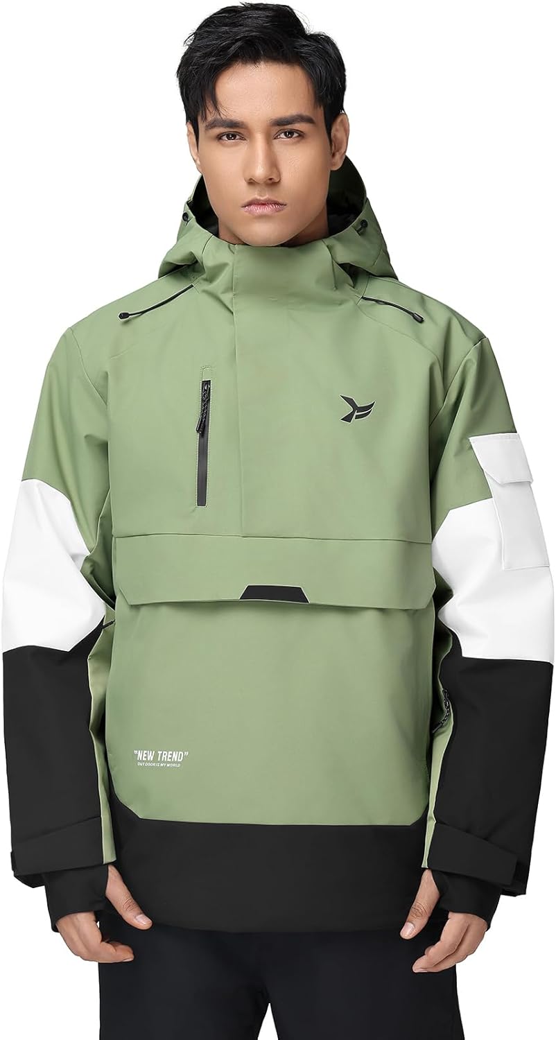 YEEFINE Men's Ski Jacket Snowboard Snow Coat Waterproof Insulated Winter Warm Loose Fit Pullover Hoodie