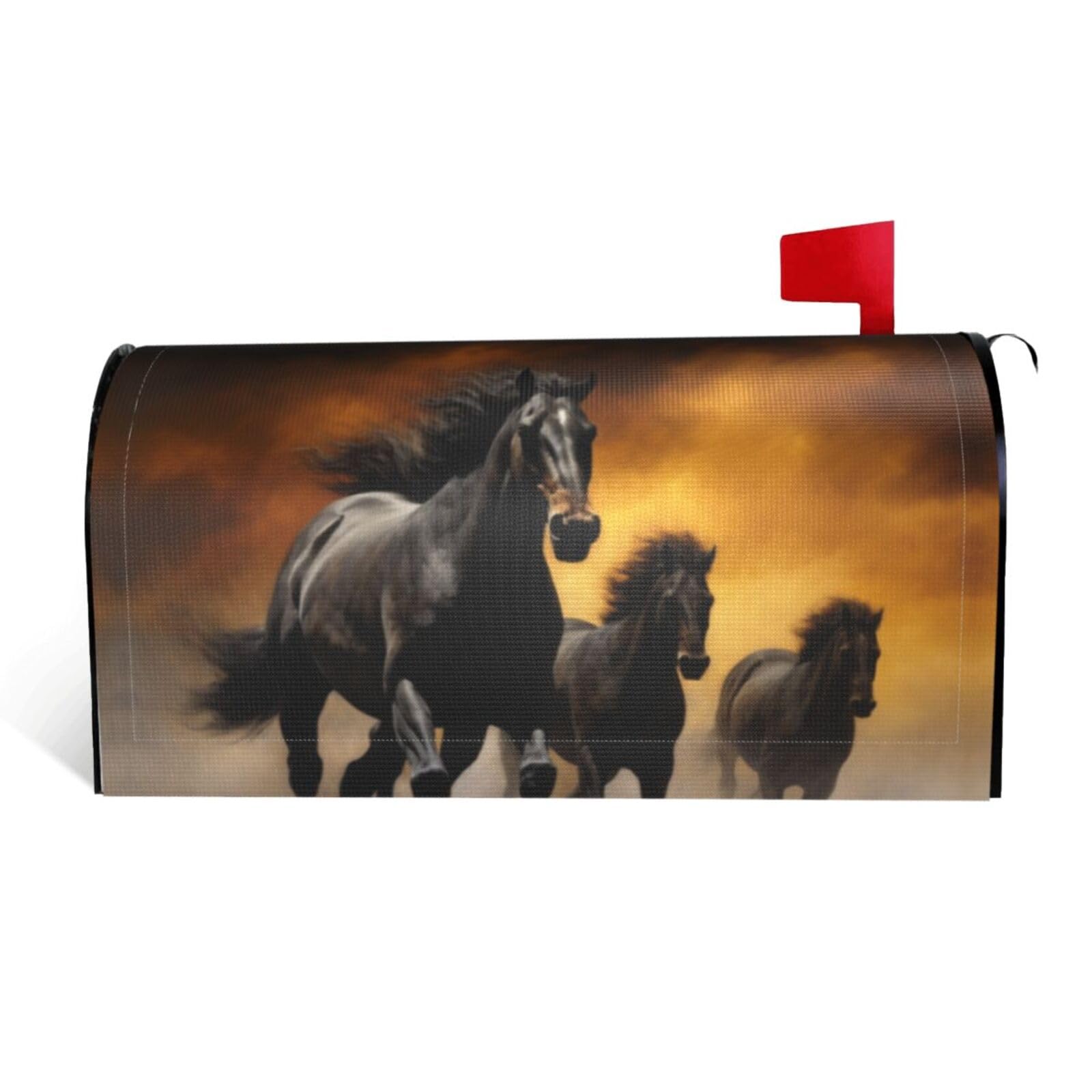Running Black Horses Mailbox Covers Magnetic Standard Size 21x18 in, Decorative Post Letter Box Cover Waterproof Mailbox Wraps Outdoor Post Wraps for Garden Yard Home Decor