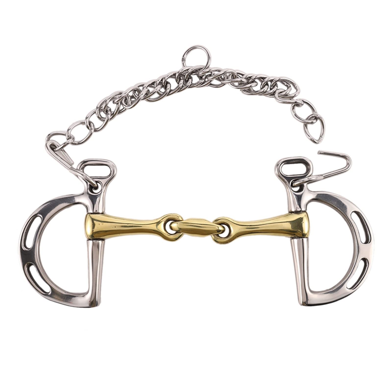 Wygwlg Rodillo de Boca de masticación de Caballo de bajo apalancamiento de Boca de Acero Inoxidable, Boca articulada sólida con Cadena de Gancho Binocular Caballo (Color : Silver, Size : 13.2cm)