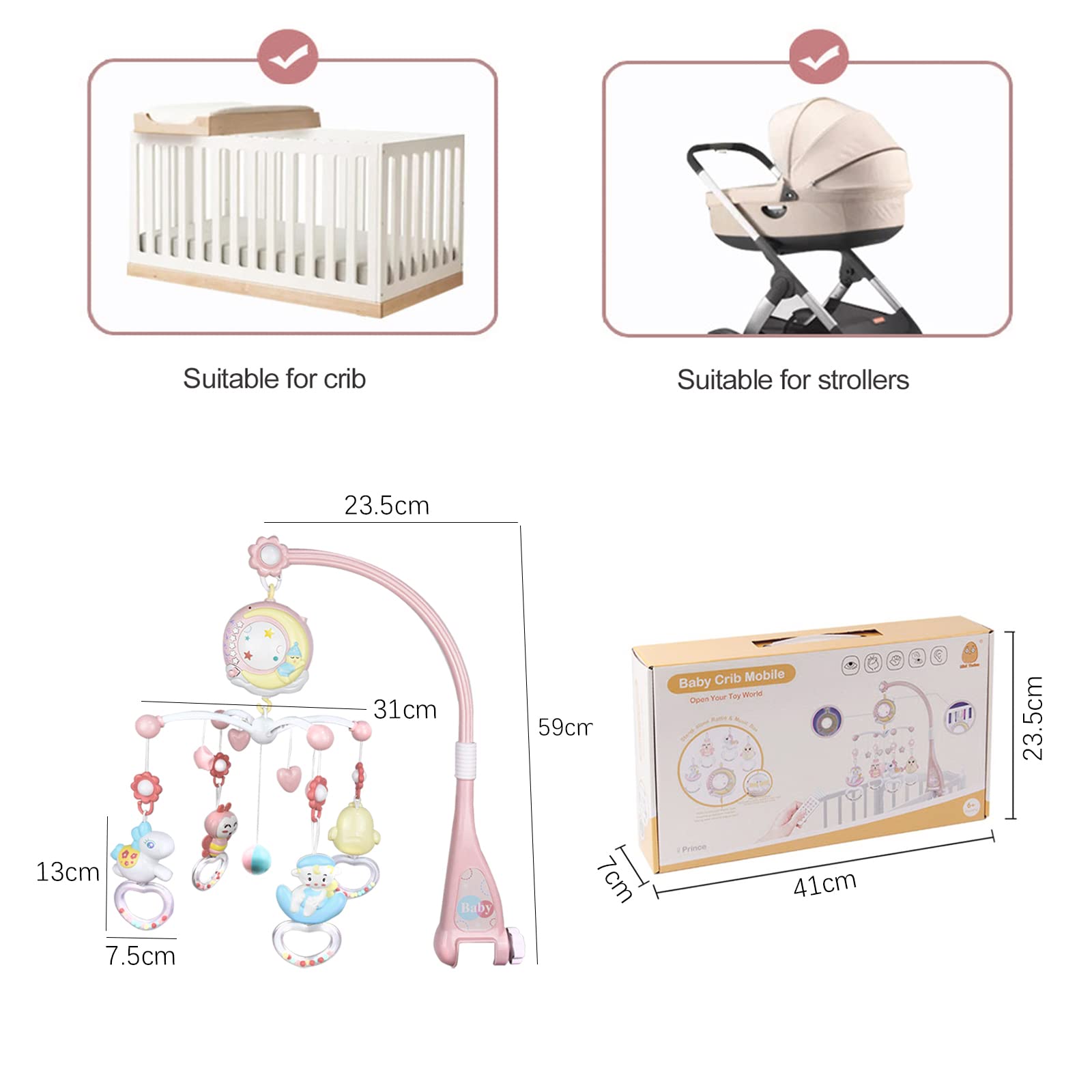 Giostrina per culla per bambini, con rotazione a 360° e sonagli rotanti, con telecomando, funzione di temporizzazione, regalo per neonati