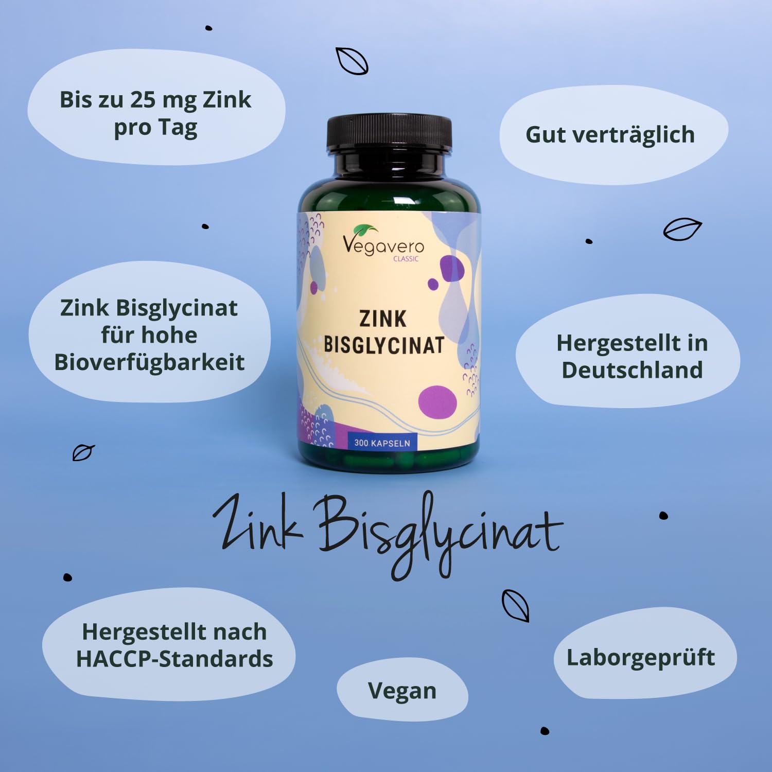 Zink Bisglycinate Kapseln Hochdosiert | 25 mg | Laborgeprüft & Vegan | 300 Kapseln | Vegavero (Packung mit 2)