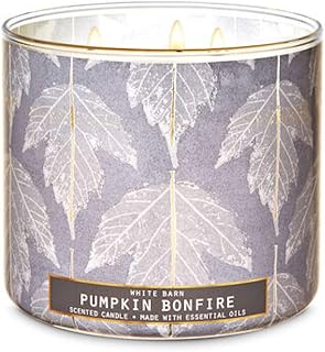 White Barn Candle Company Bath and Body Works 3-Wick Scented Candle w/Essential Oils - 14.5 oz - Pumpkin Bonfire (White Pumpkin, a Bundle of Clove Buds, Glowing Embers)