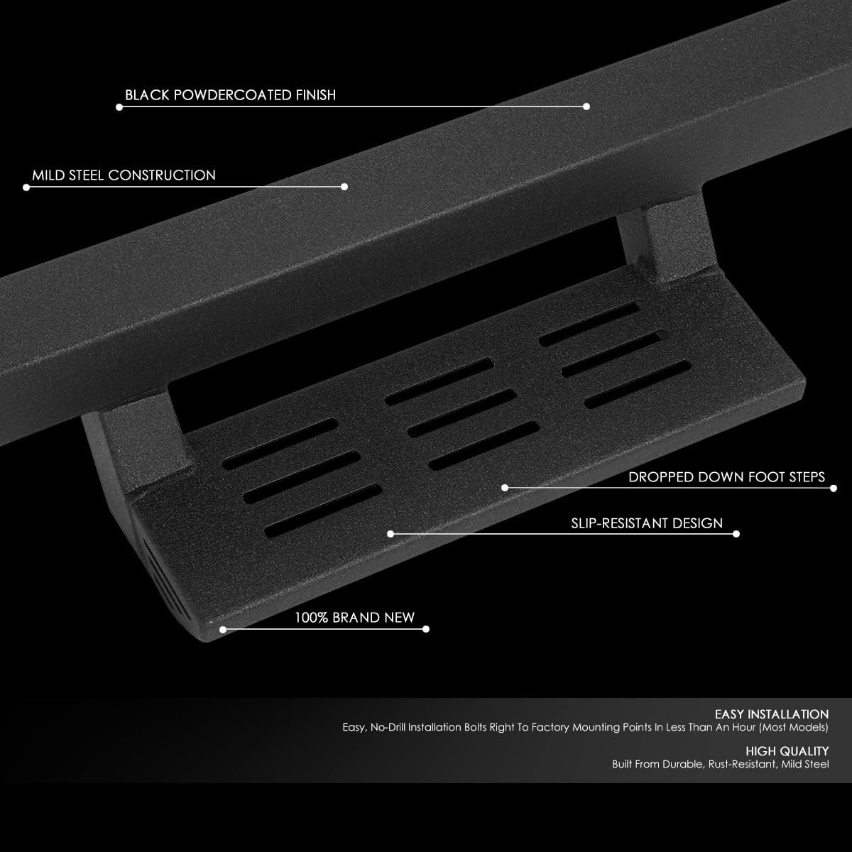 DNA MOTORING 4.75 Inches Running Boards Compatible with 07-18 Silverado/Sierra 1500 Crew Cab, Square Board Lowered Side Steps, STEPB-ZTL-8310