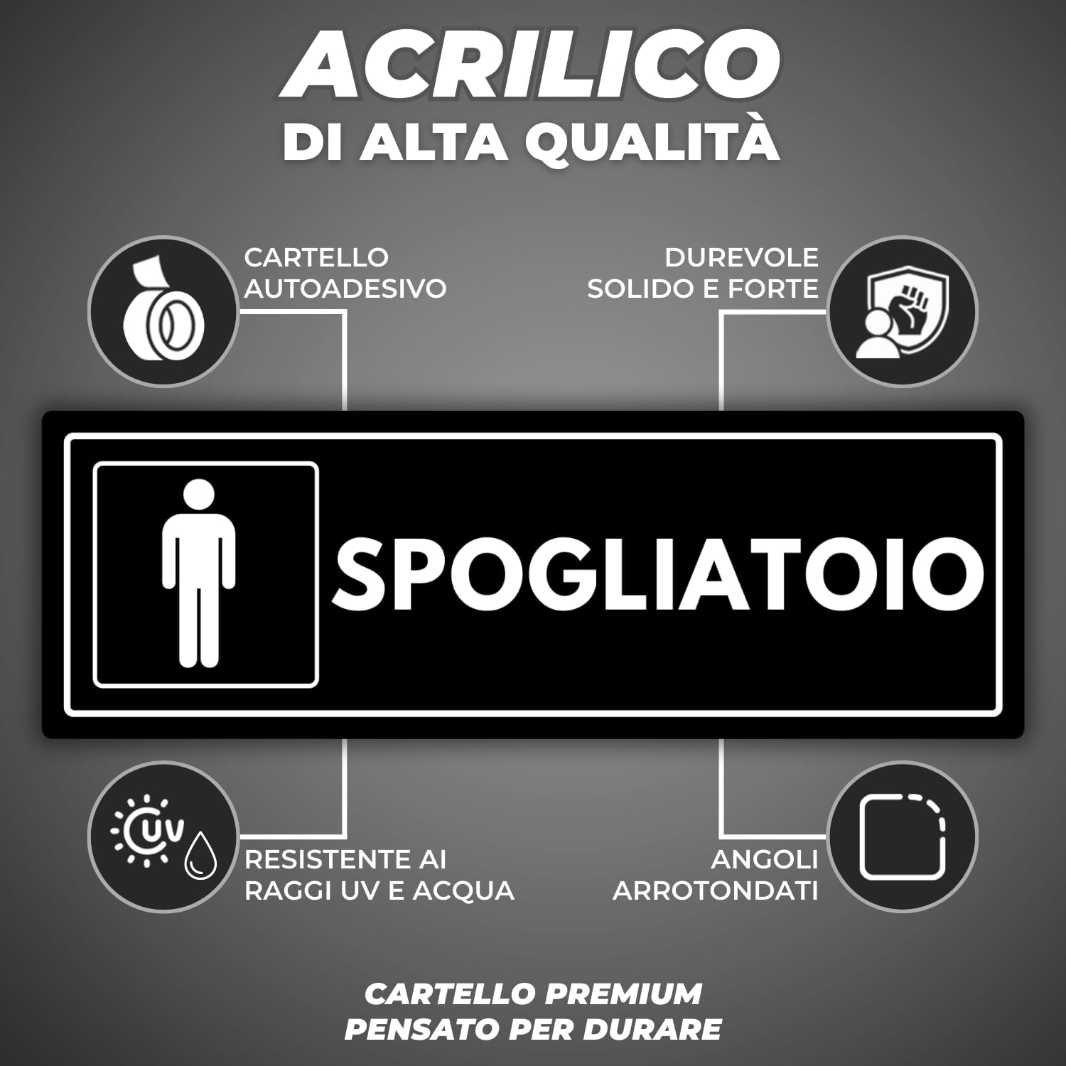 Segnale Spogliatoio Uomini - 7,5 x 23 cm - Spessore 2 mm - Acrilico - Targa Adesiva - Cartello Spogliatoio Maschile - Simbolo Spogliatoio - (Spogliatoio Uomo)